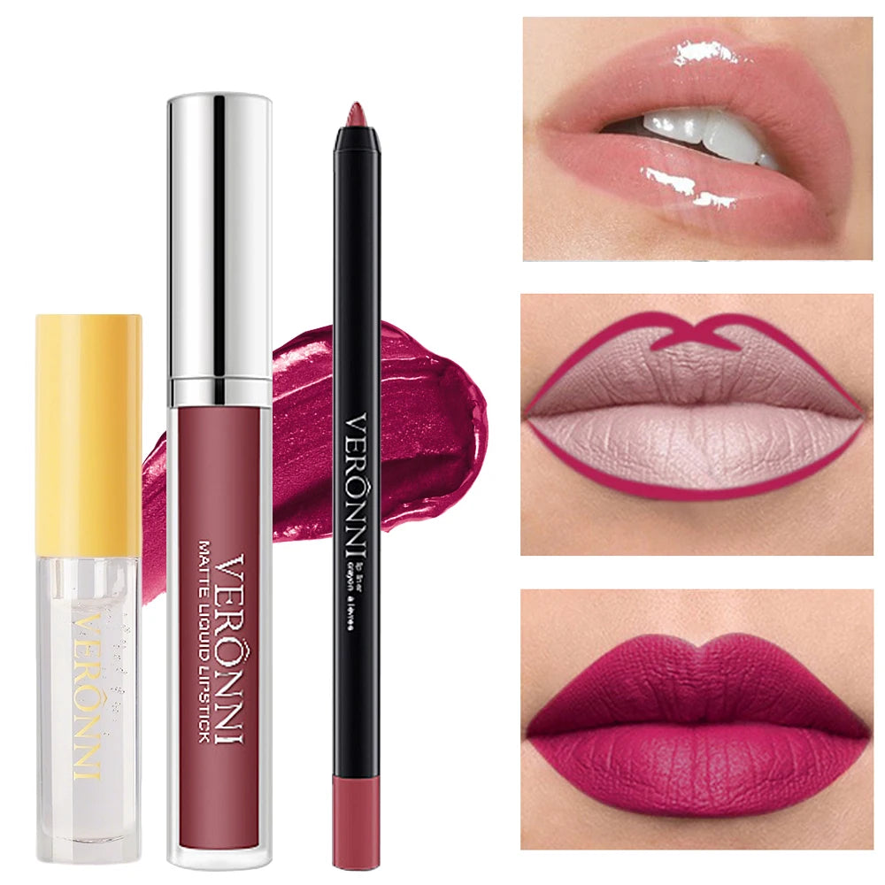 3-Piece Waterproof Matte Lip Makeup Set