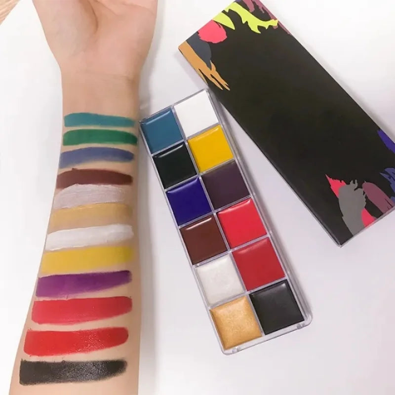 Professional 12-Color Face and Body Painting Kit with Setting Powder