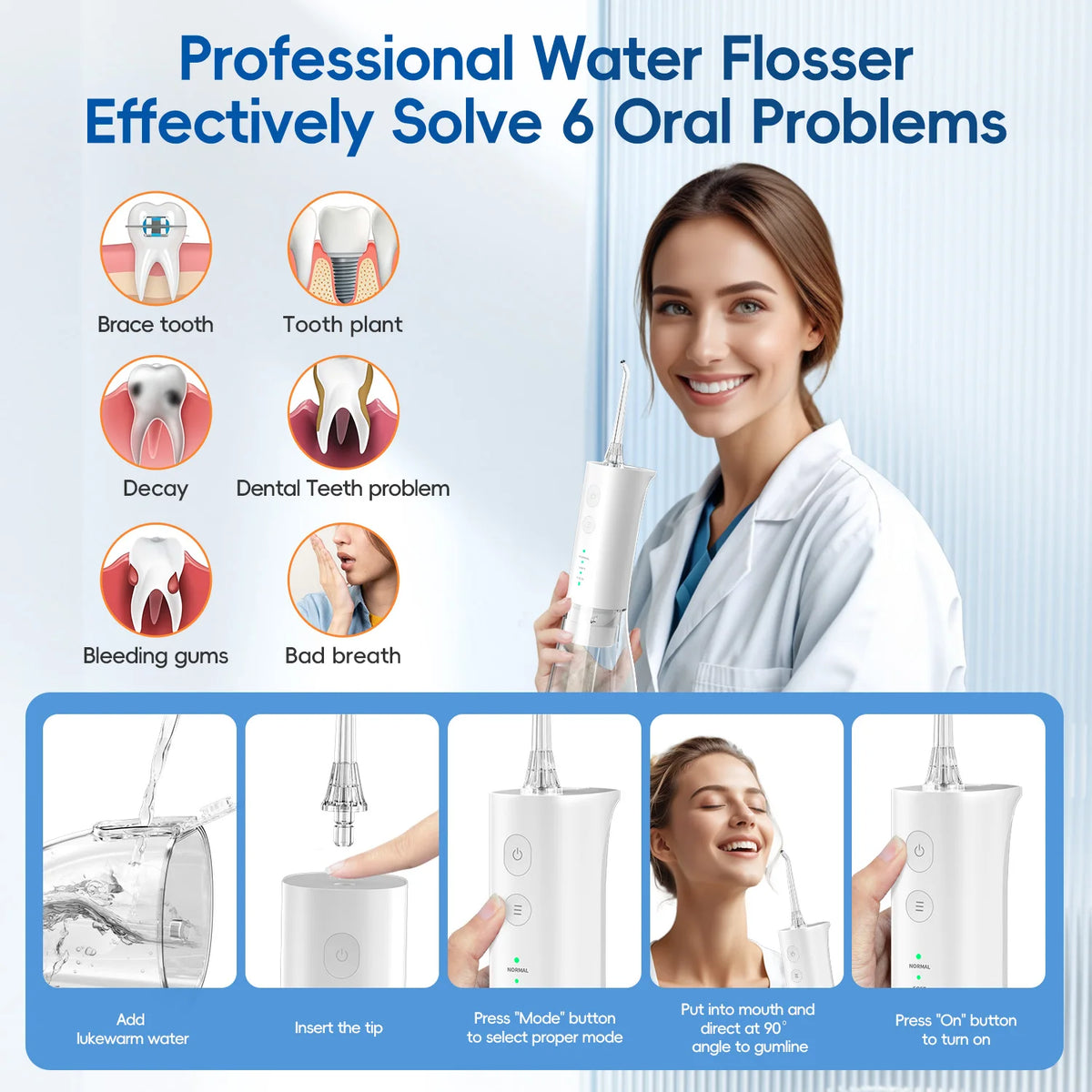 Portable Cordless Water Flosser for Deep Teeth Cleaning