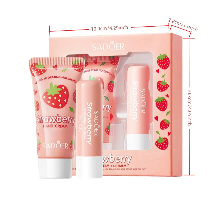 Strawberry Nourishing Hand Cream and Lip Balm Duo Set