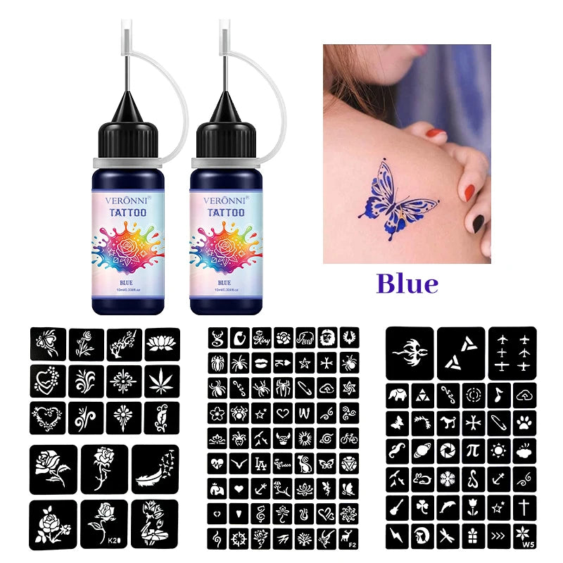 Temporary Tattoo Ink Kit with Stencils for DIY Body Art