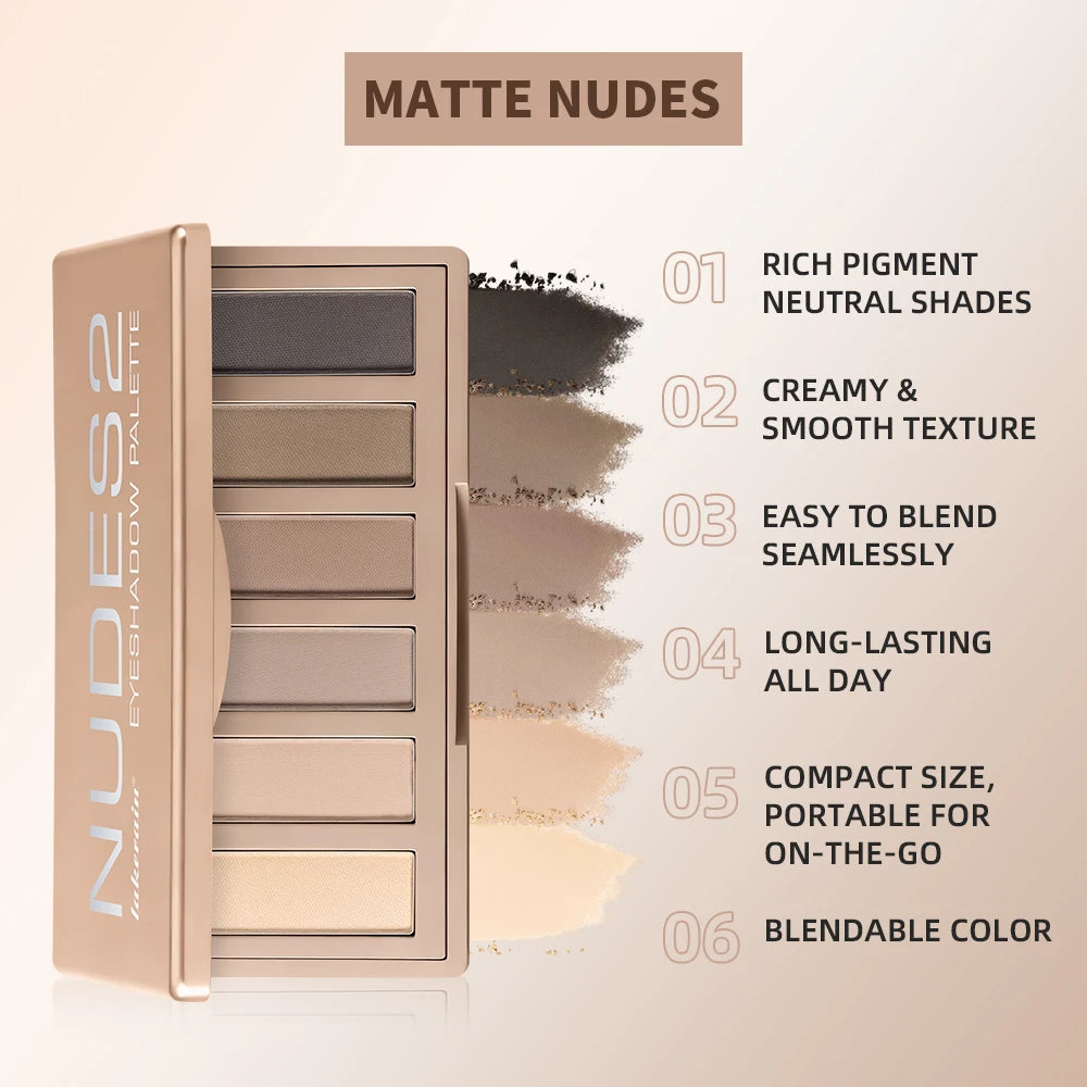 6-Color Matte Neutral Eyeshadow Palette with Brush Set