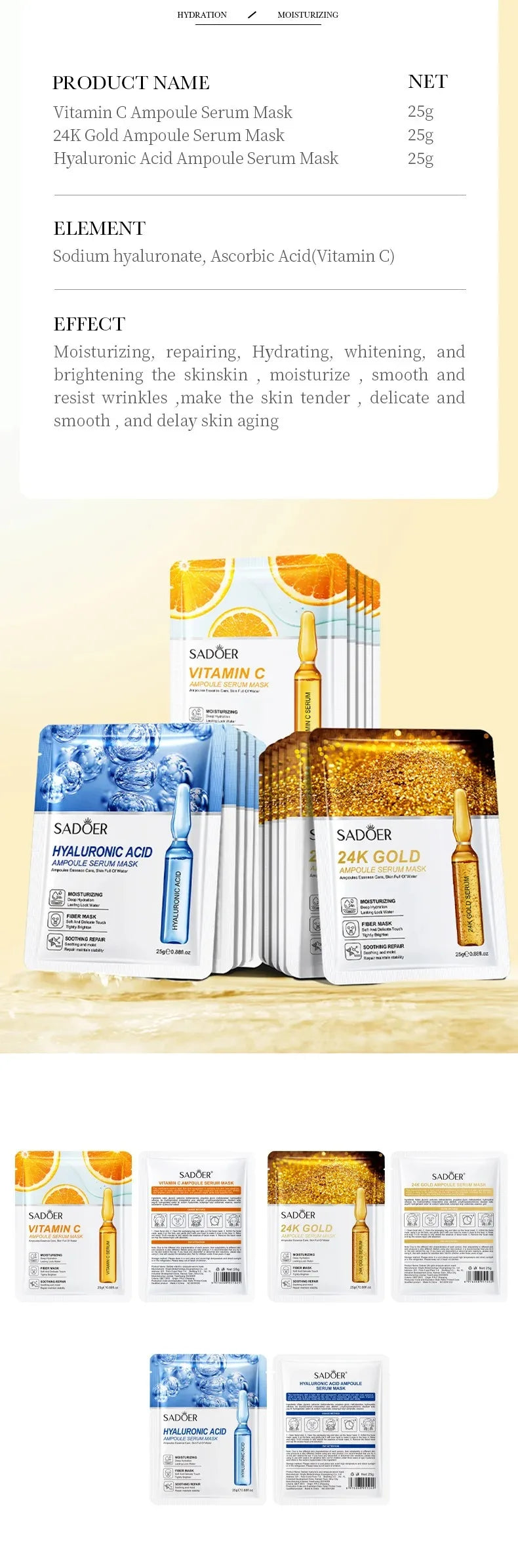 24K Gold and Vitamin C Hydrating Facial Sheet Mask Set