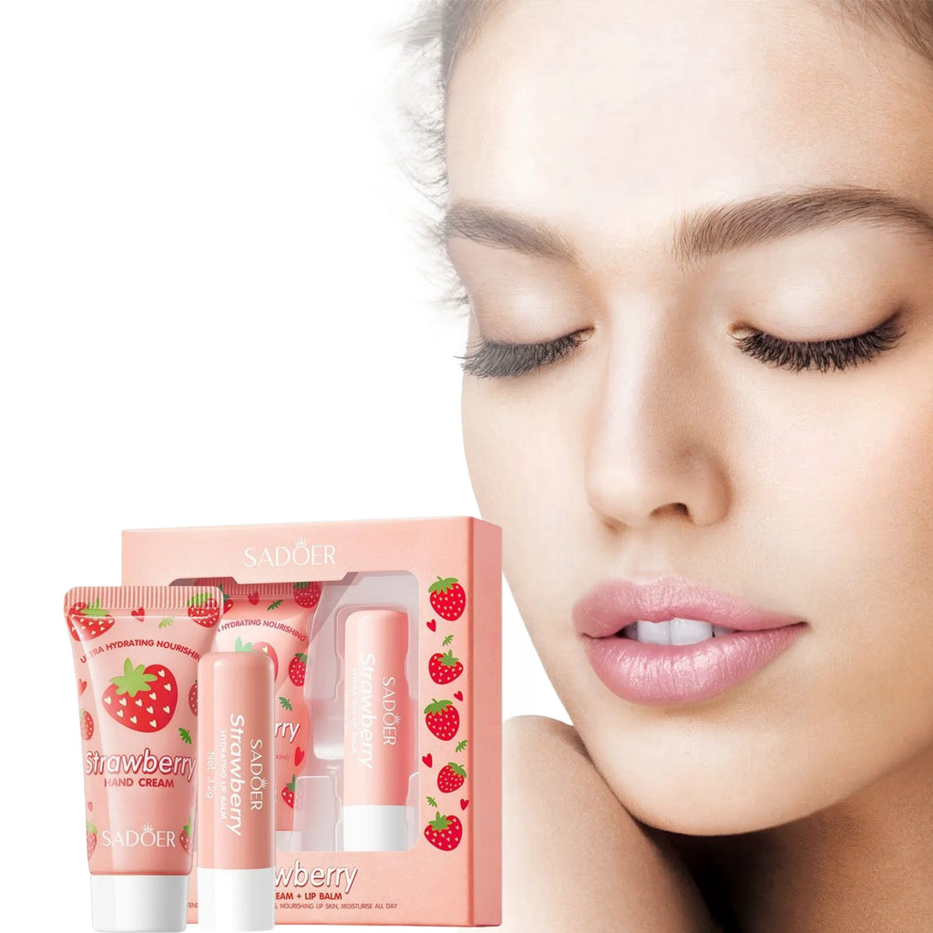 Strawberry Nourishing Hand Cream and Lip Balm Duo Set