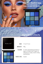 9-Color Blue Eyeshadow Palette for Festivals and Parties