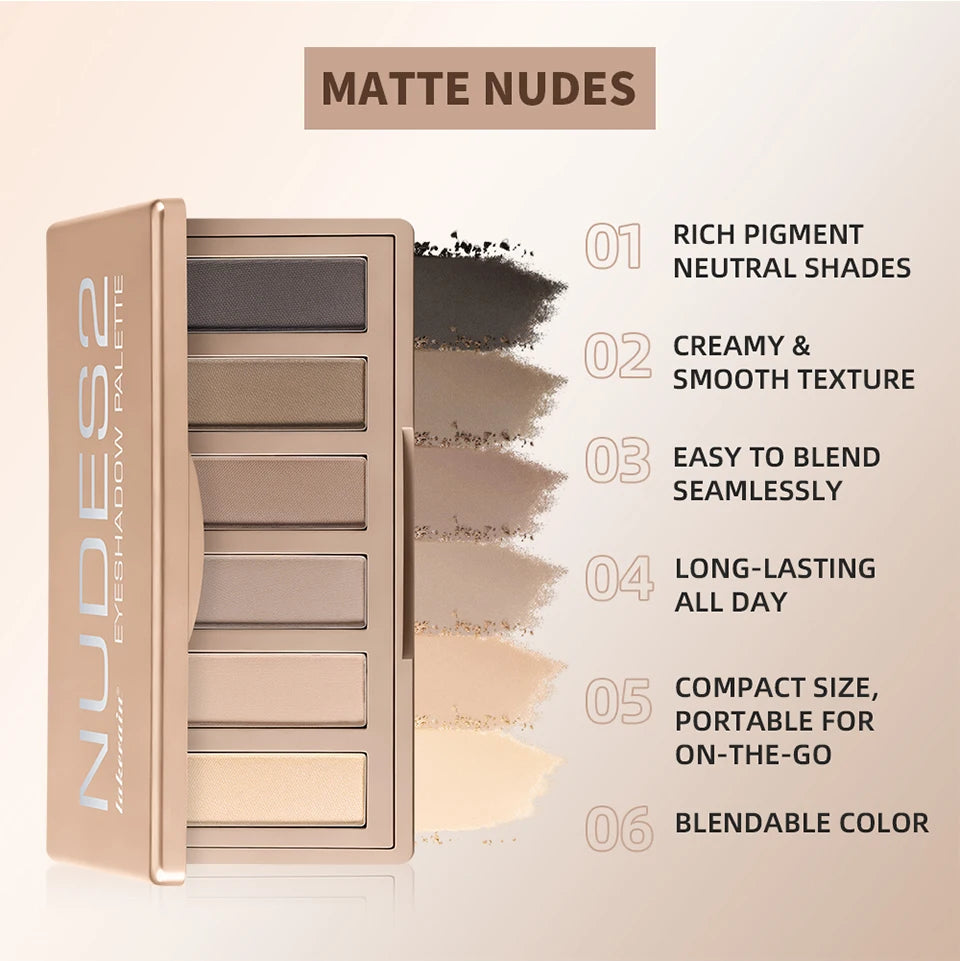 6-Color Matte Eyeshadow Palette for Neutral Nude Makeup Looks