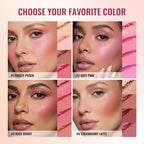 4-Color Matte Blush Palette with Soft Makeup Brush