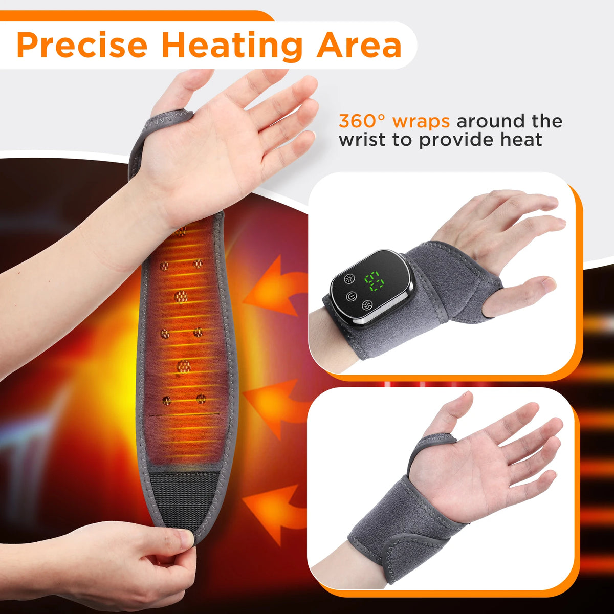 Heated Vibrating Wrist Support Wrap for Pain Relief