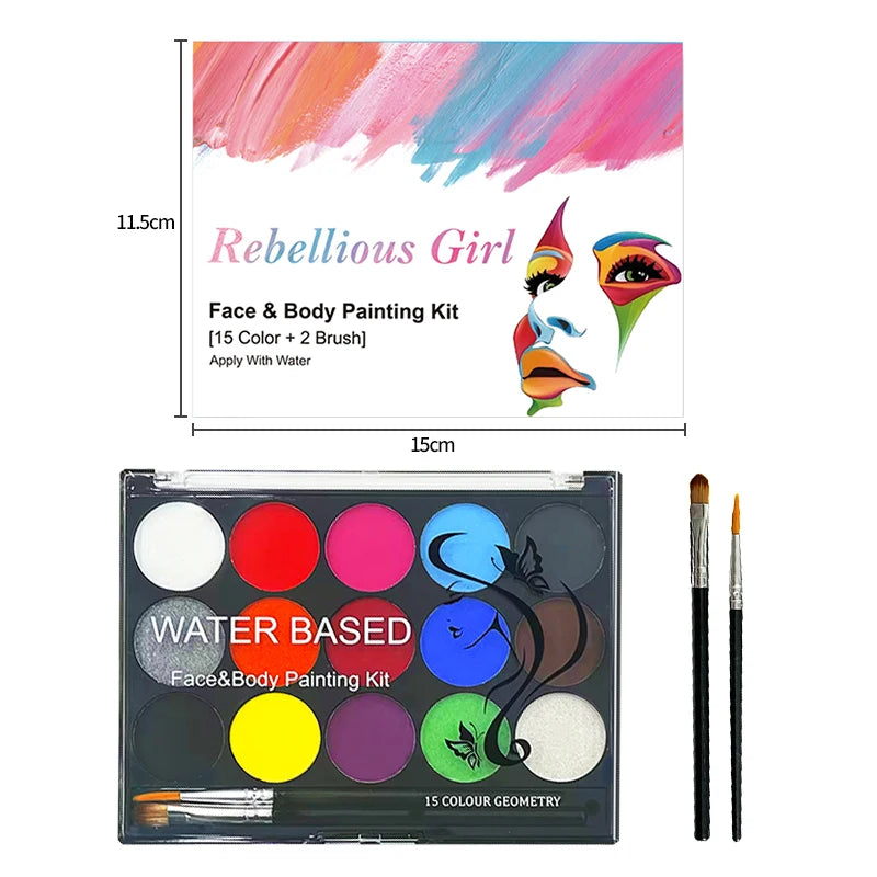 15-Color Professional Face and Body Painting Kit