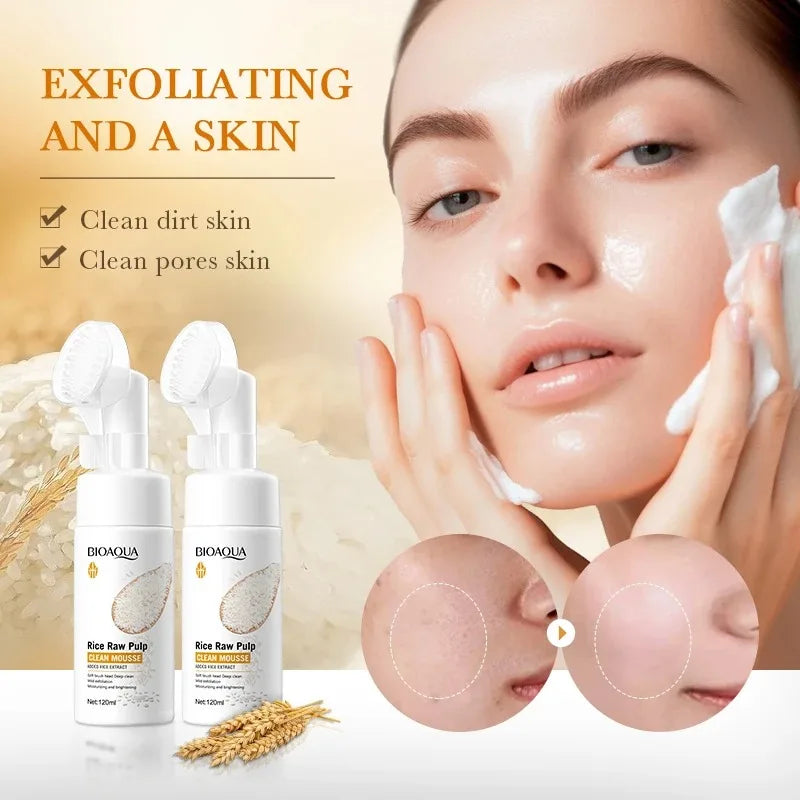Rice Extract Foaming Facial Cleanser with Silicone Brush