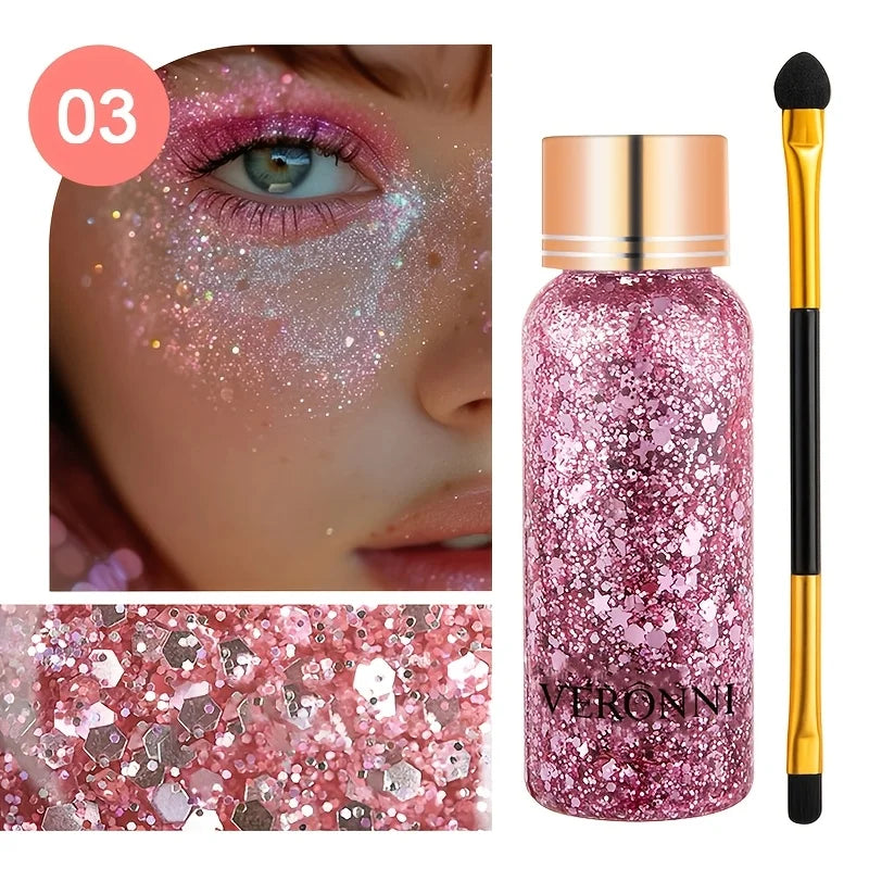Face and Body Glitter Makeup Set with Application Brush - 15