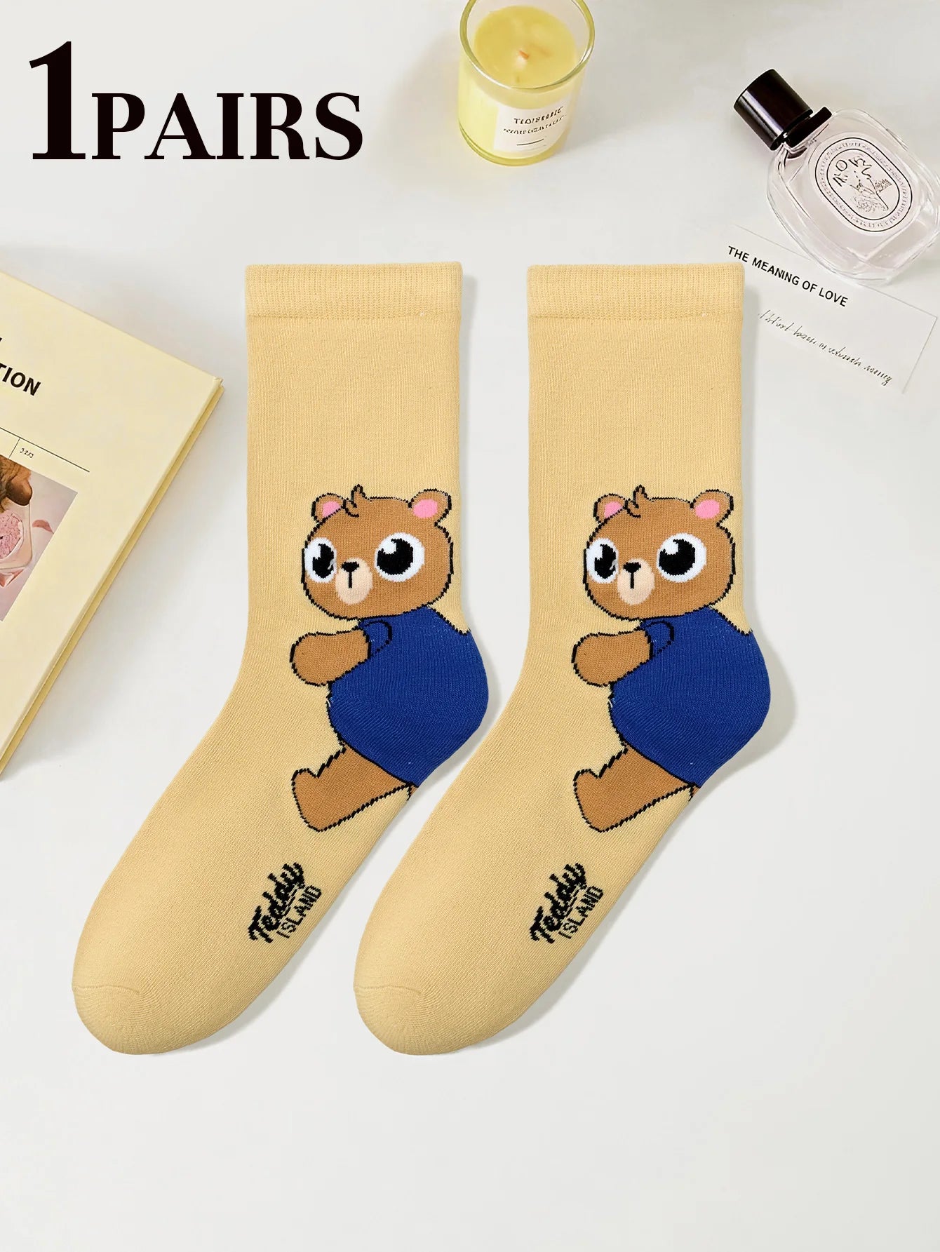 Cute Teddy Bear Print Crew Socks for Women - 14