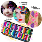 12-Color Rainbow Face and Body Paint Palette for Kids and Parties