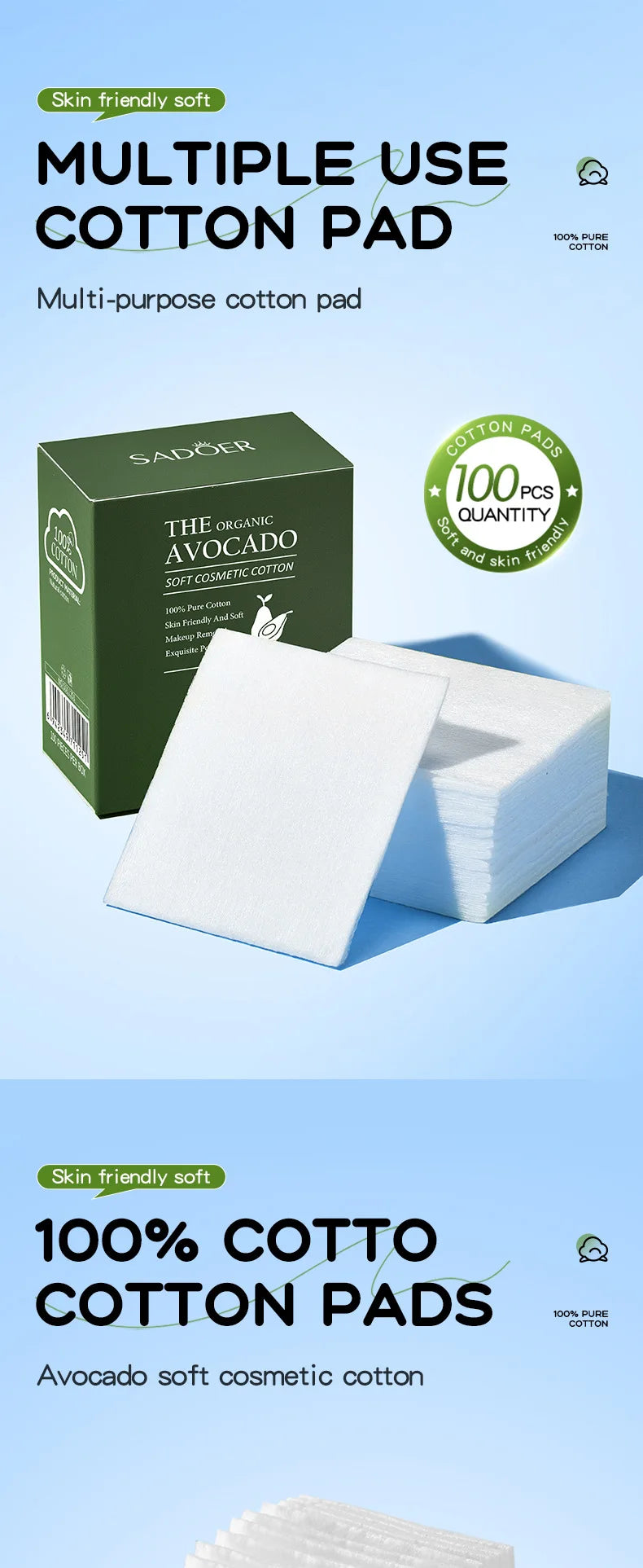 Gentle Avocado Cotton Makeup Remover Pads - 6