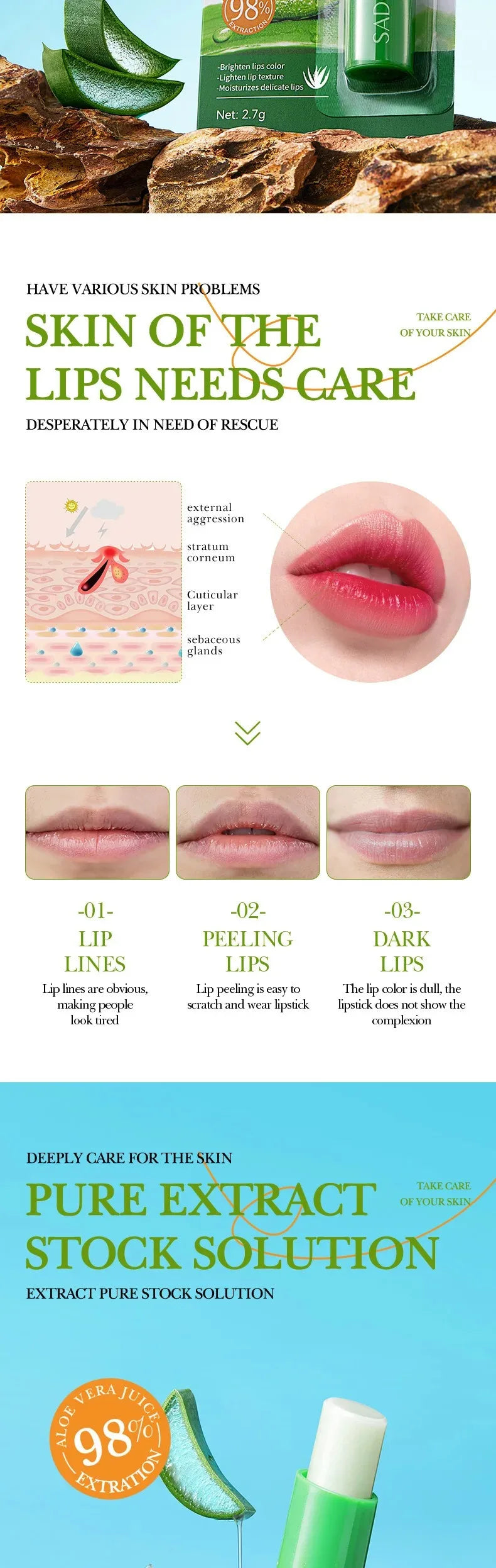 Aloe Vera Hydrating Lip Balm for Dry Chapped Lips - 8
