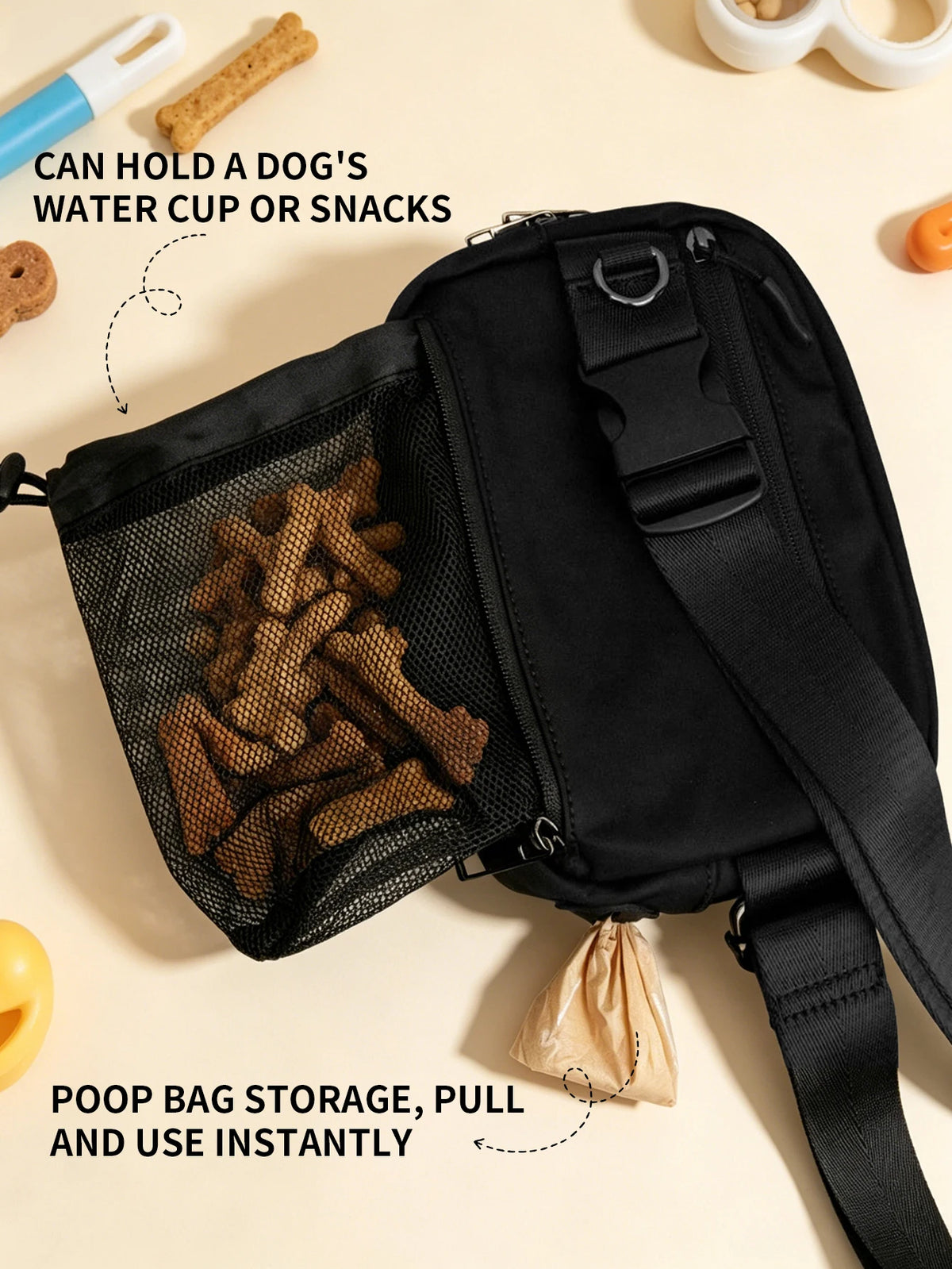 Hands-Free Dog Walking Crossbody Bag with Waste Dispenser