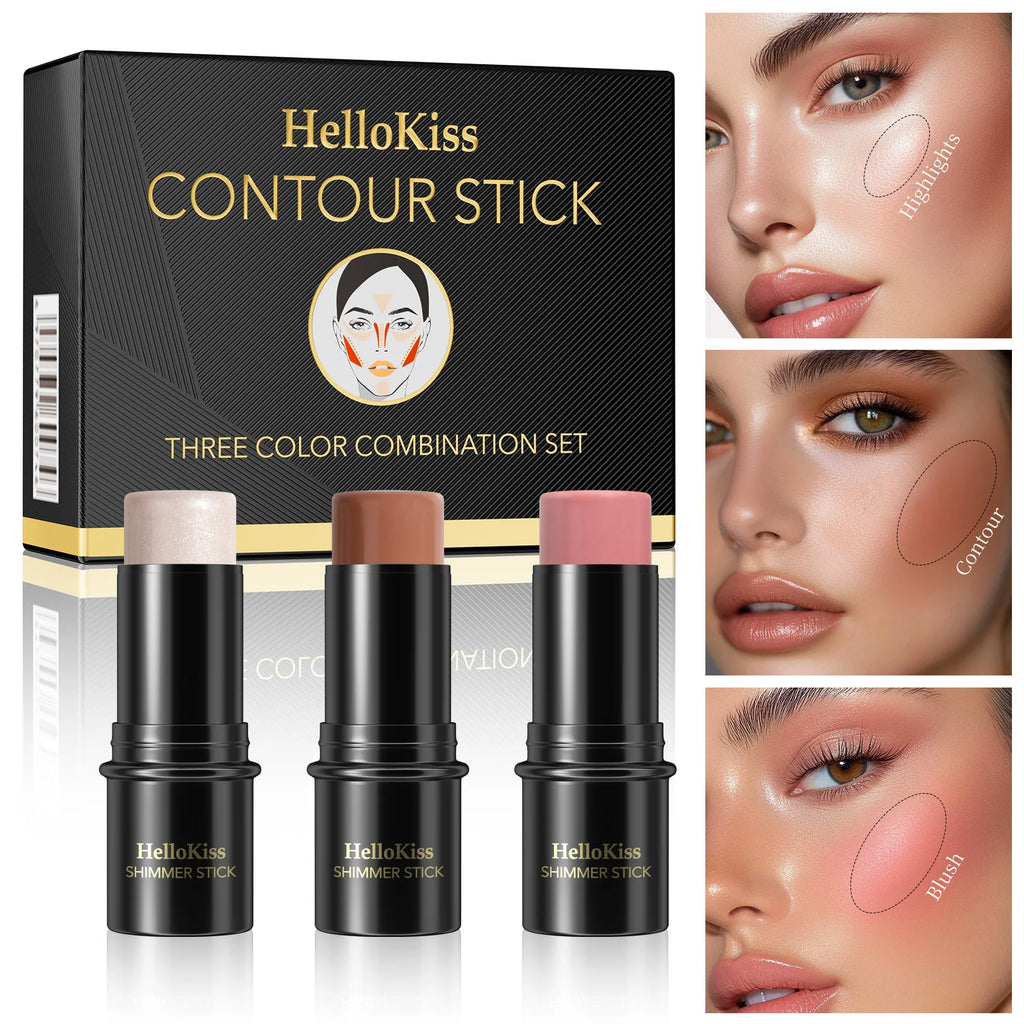 3-Piece Cream Contouring and Highlighting Makeup Stick Set