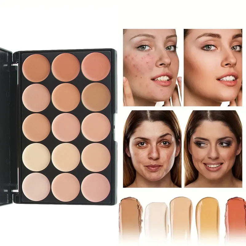 15-Color Professional Facial Concealer Palette and Brush