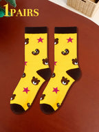 Men's Cartoon Teddy Bear Mid-Calf Crew Socks