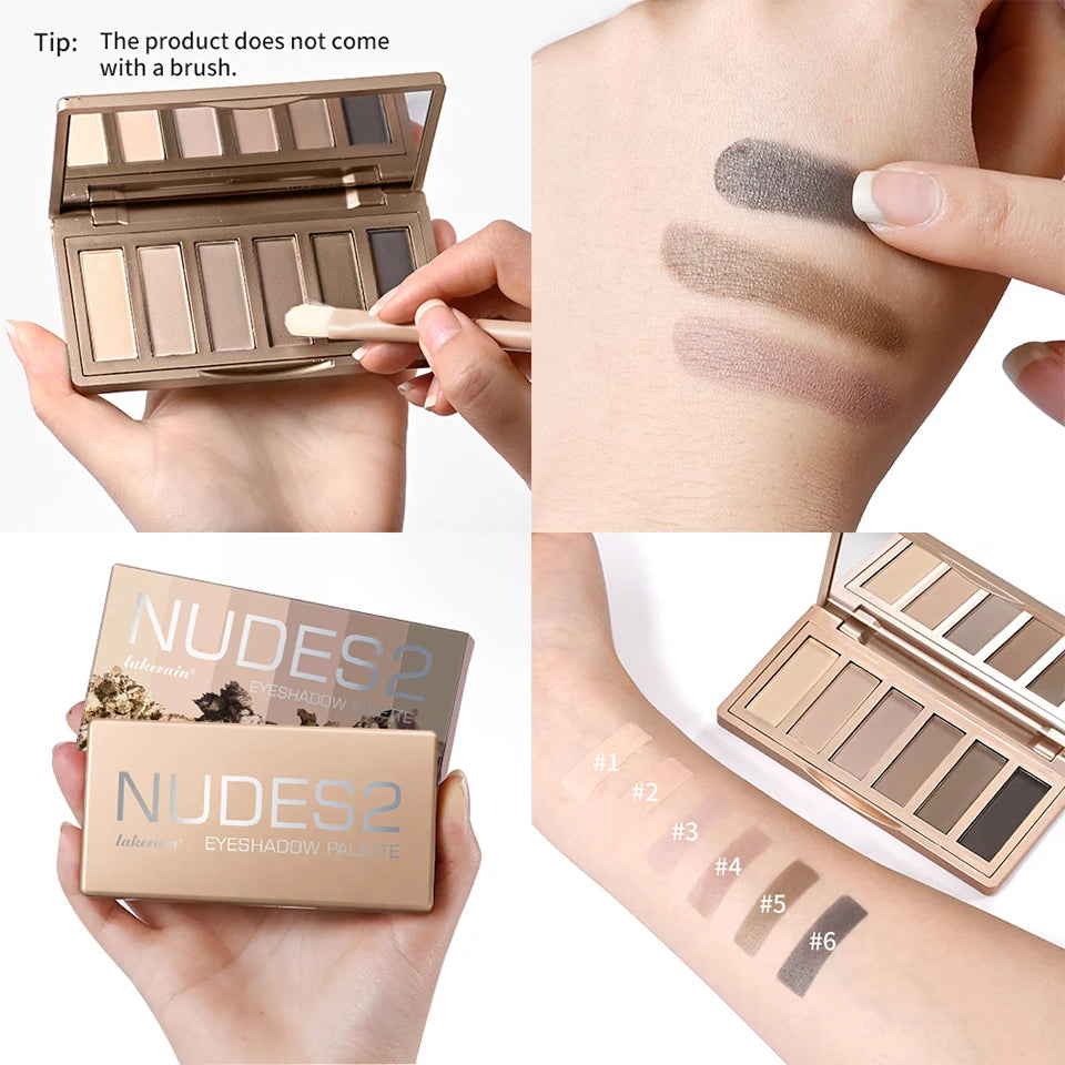 6-Color Matte Neutral Eyeshadow Palette with Brush Set
