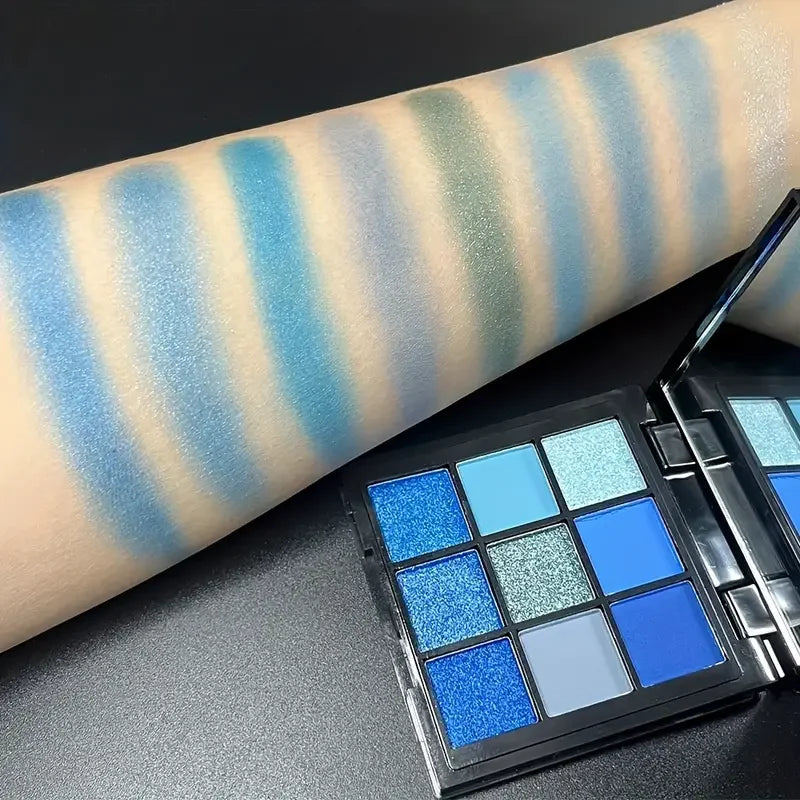 9-Color Blue Eyeshadow Palette for Bold Eye Looks