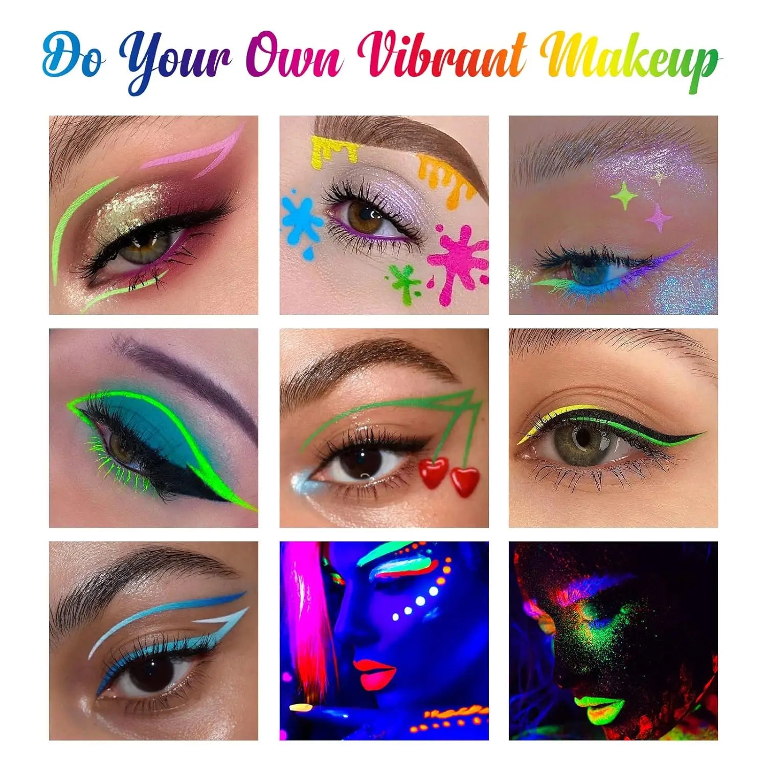 10-Color Neon UV Glow-in-the-Dark Face and Eye Makeup Palette - 10