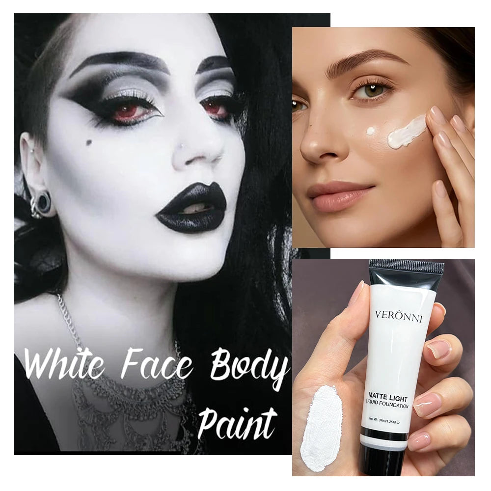 Halloween Matte White Foundation and Black Glitter Lipstick Set