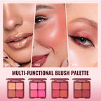 4-Color Matte Blush Palette with Soft Makeup Brush