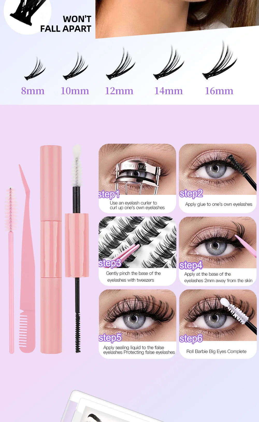 DIY Cluster Eyelash Extension Kit for Natural Wispy Look