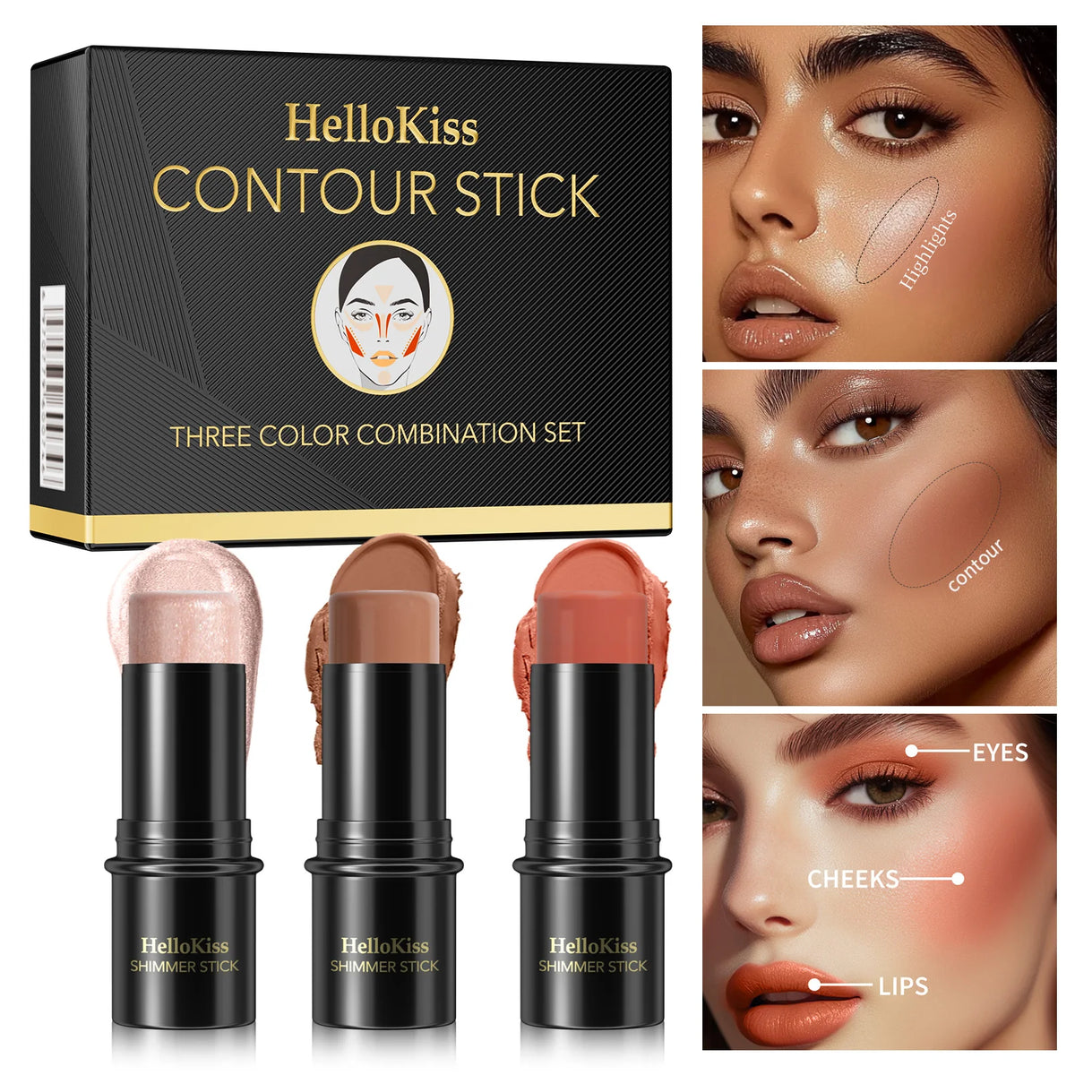 3-Piece Cream Contouring and Highlighting Makeup Set