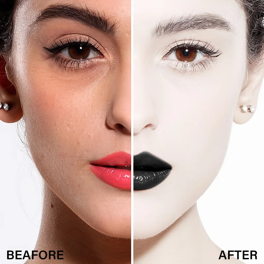 Halloween Matte White Foundation and Black Glitter Lipstick Set
