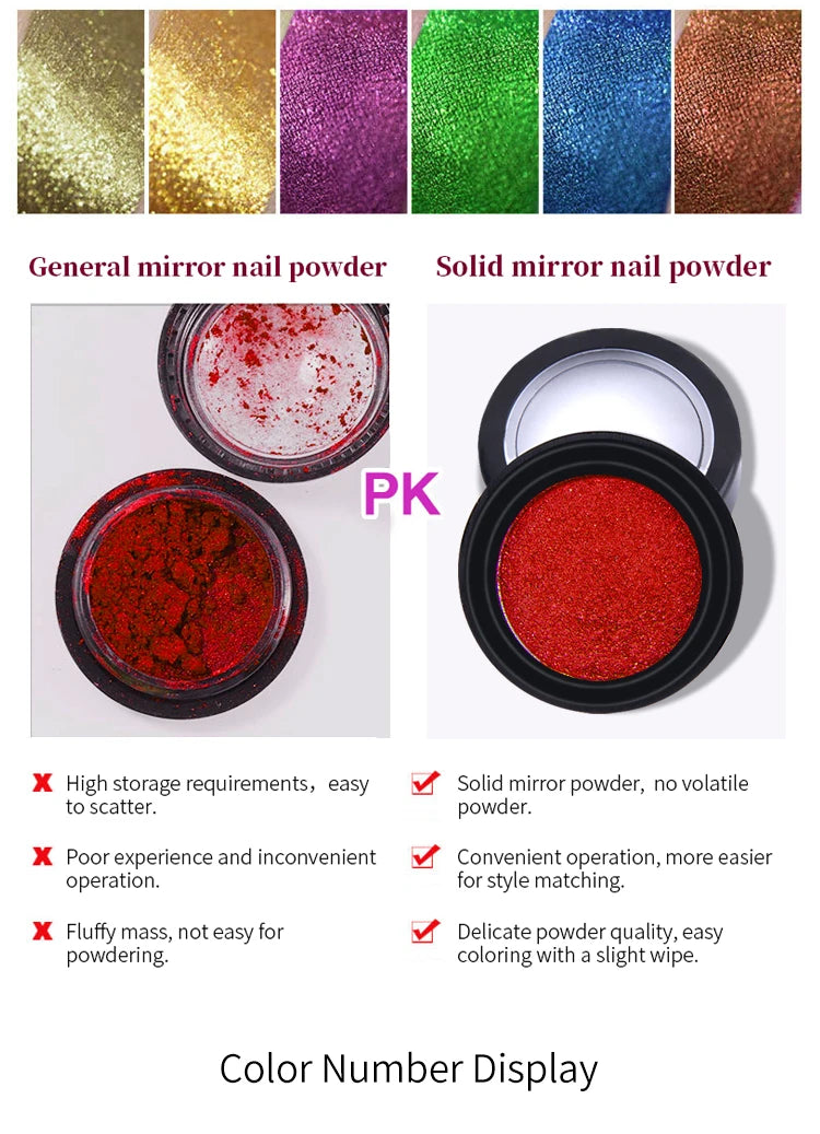 Chrome Mirror Effect Metallic Nail Art Glitter Powder - 10