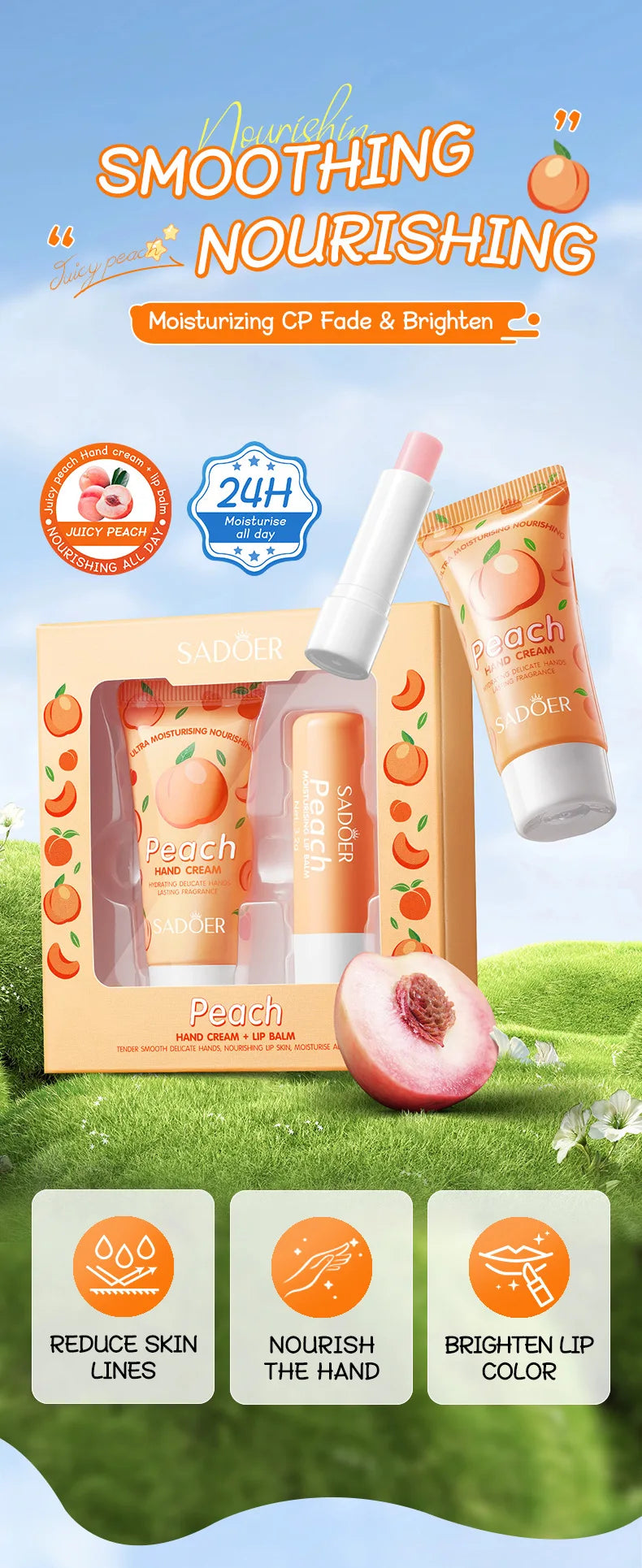 Moisturizing Peach Hand Cream and Lip Balm Set