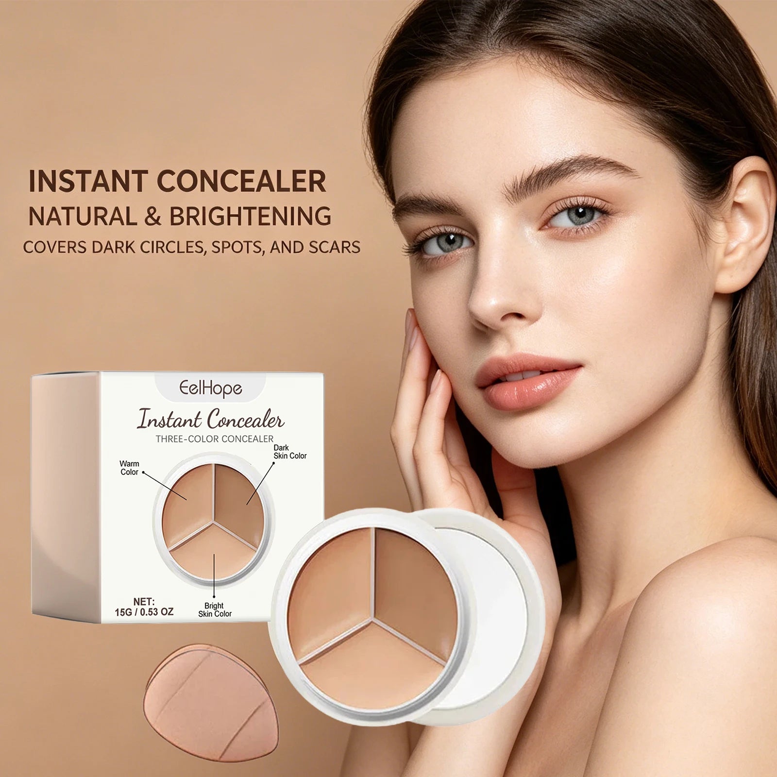 3-Color Cream Concealer Palette for Dark Circles and Blemishes - 5