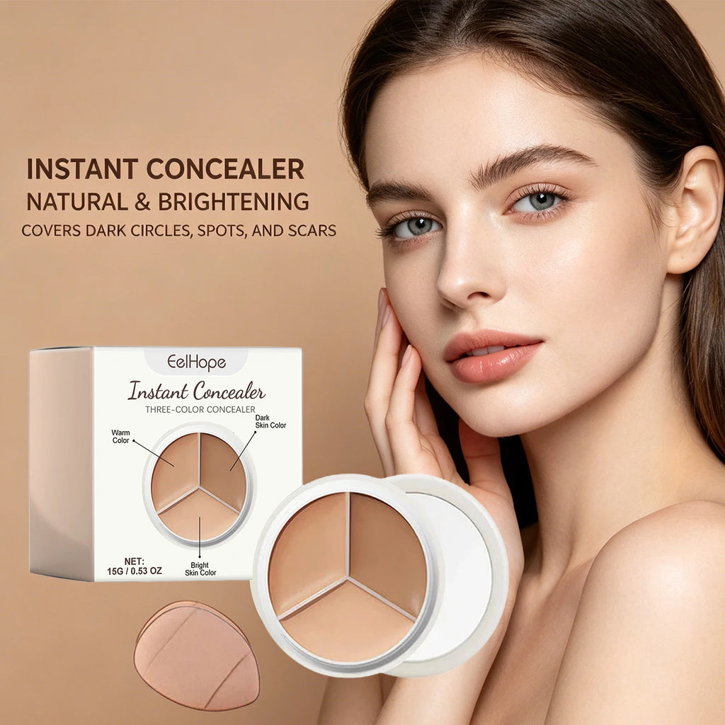 3-Color Cream Concealer Palette for Dark Circles and Blemishes