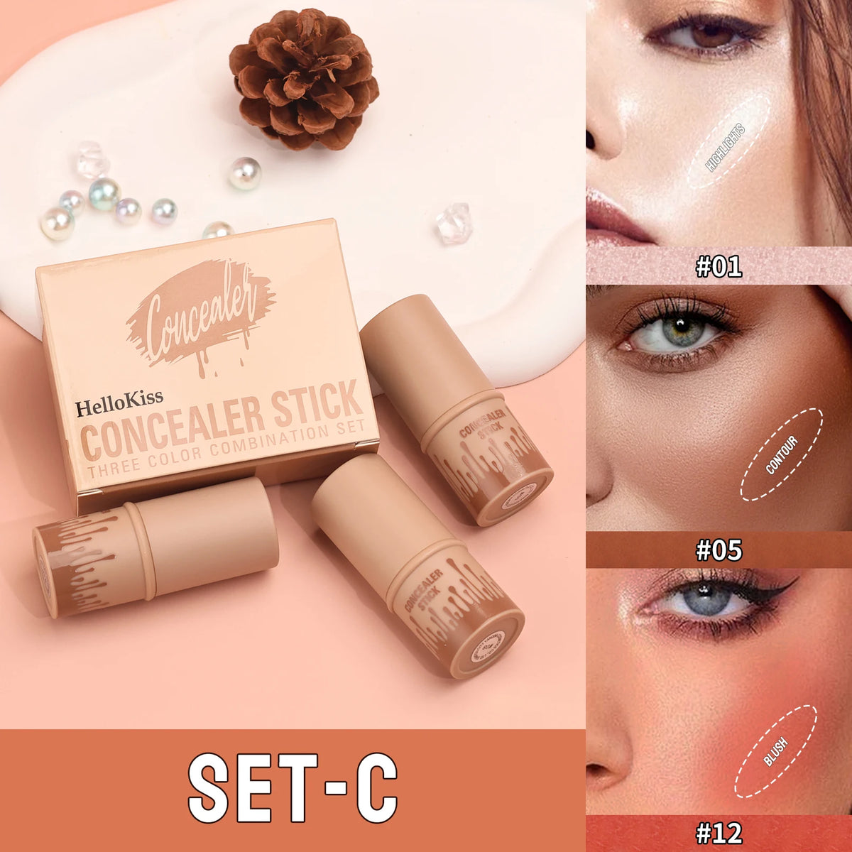3-Piece Face Contouring and Highlighting Makeup Set