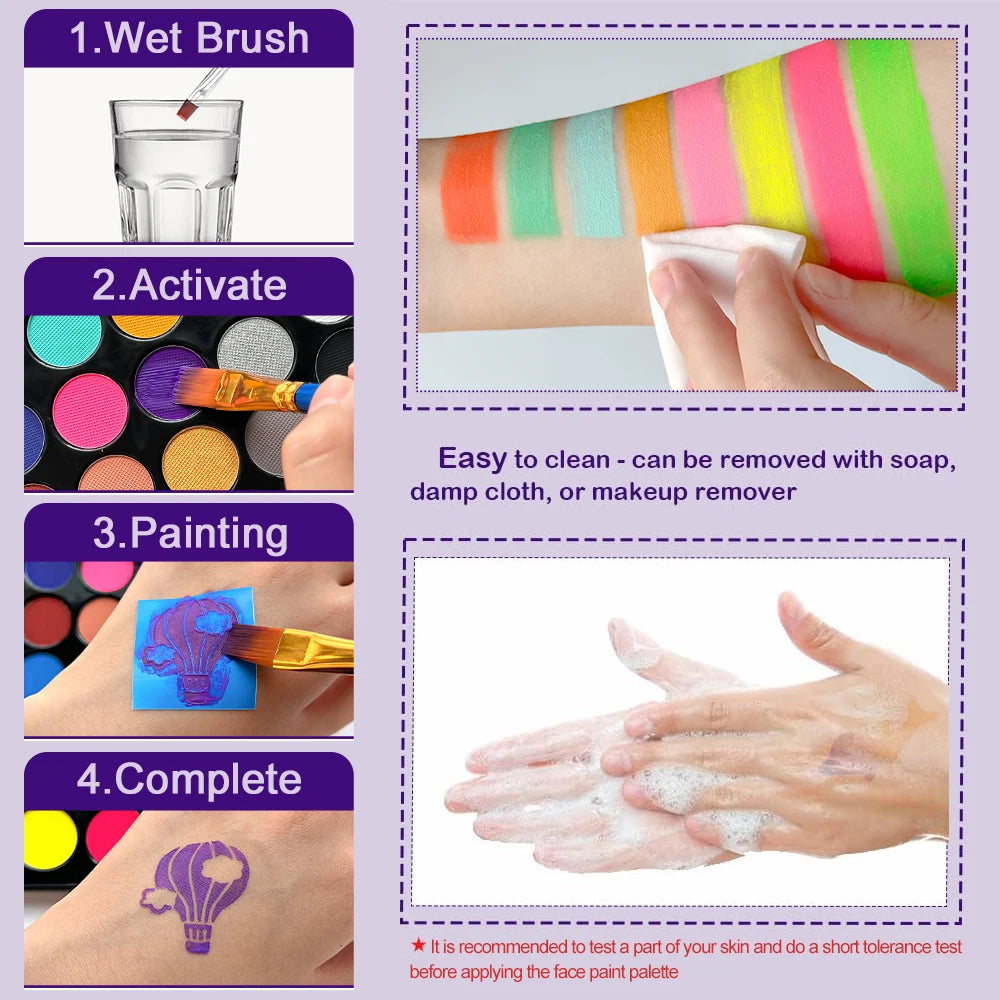 22-Color Professional Neon Face and Body Paint Palette - 4