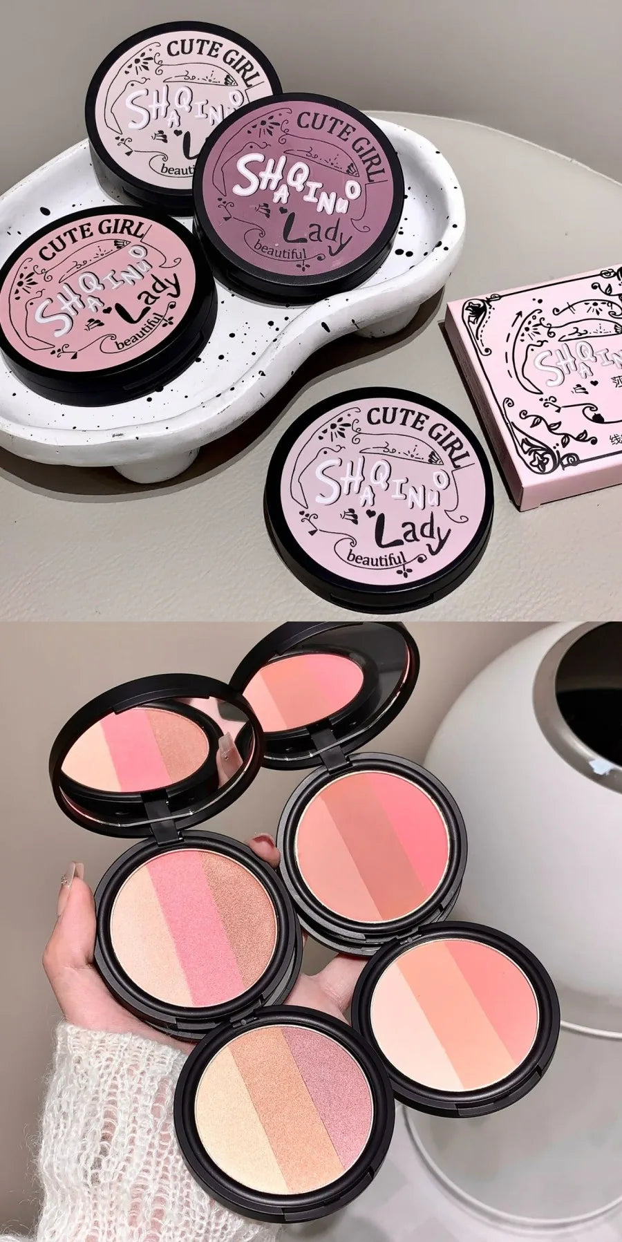 Triple-Tone Gradient Matte Highlighter and Blush Palette