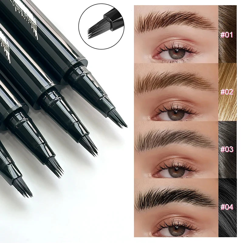 Waterproof 4-Tip Liquid Eyebrow Pen for Natural Brows