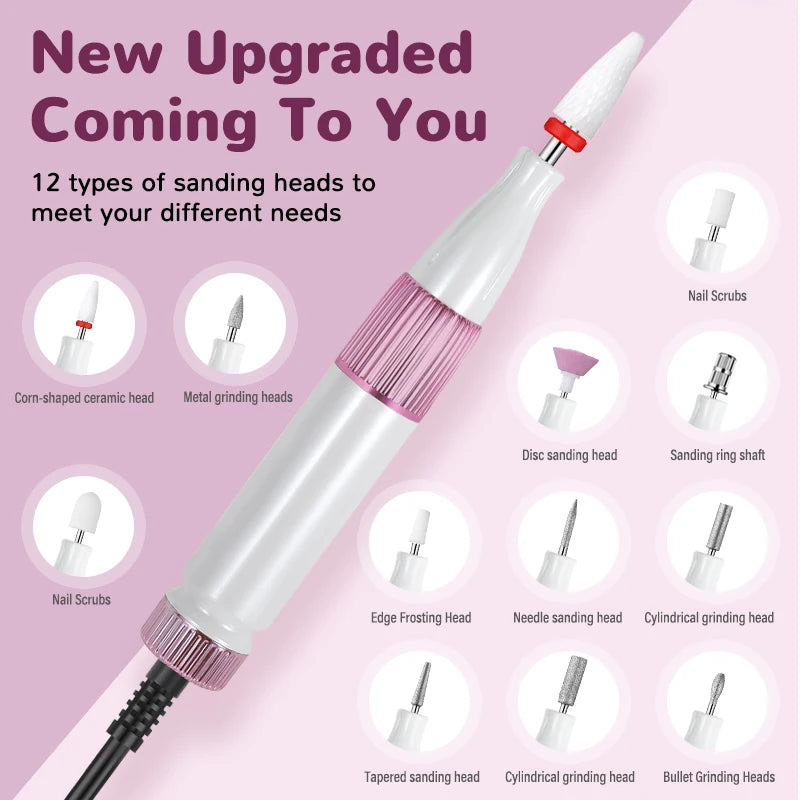 Professional Rechargeable Electric Nail Drill File Kit - 3