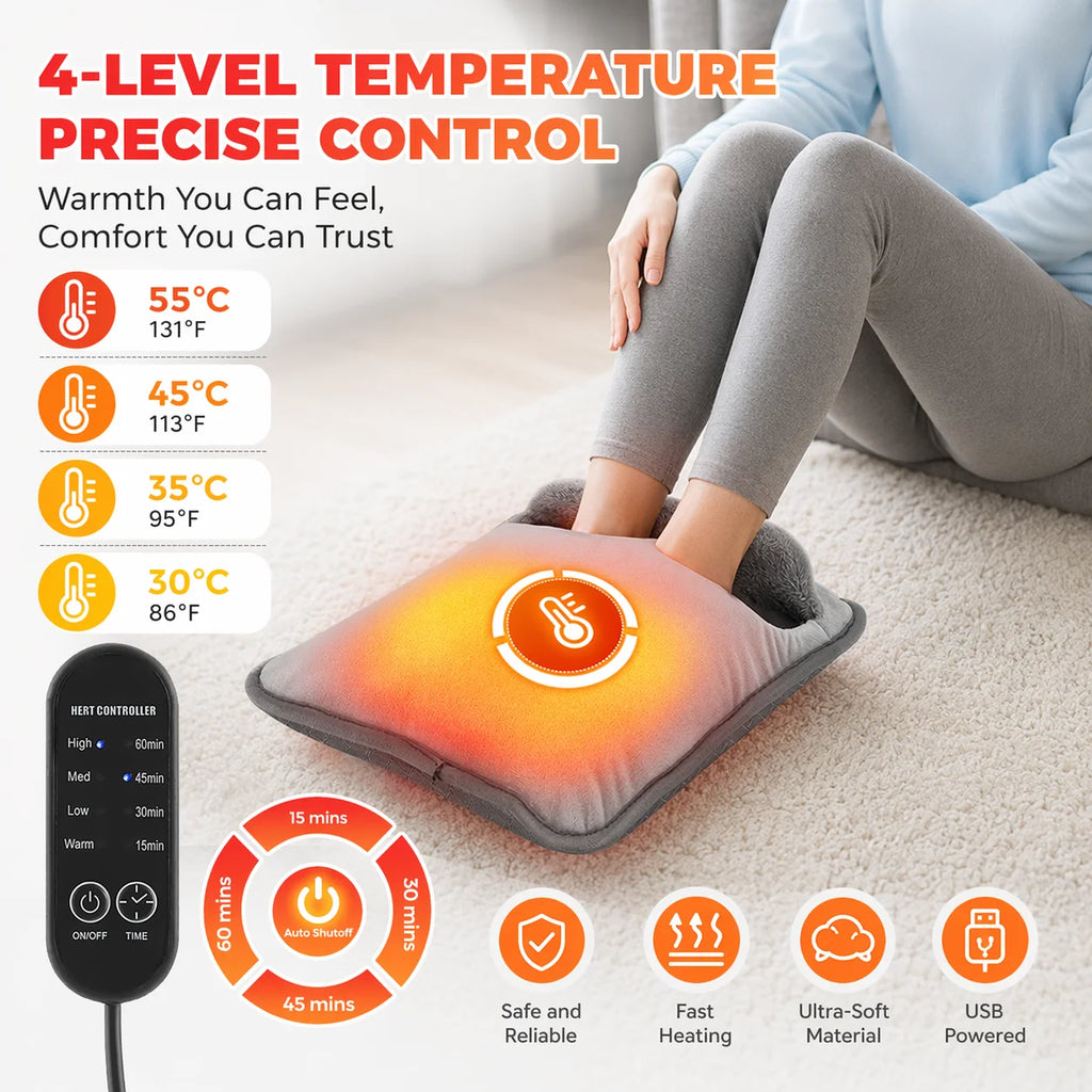 USB Heated Foot Warmer with Adjustable Settings