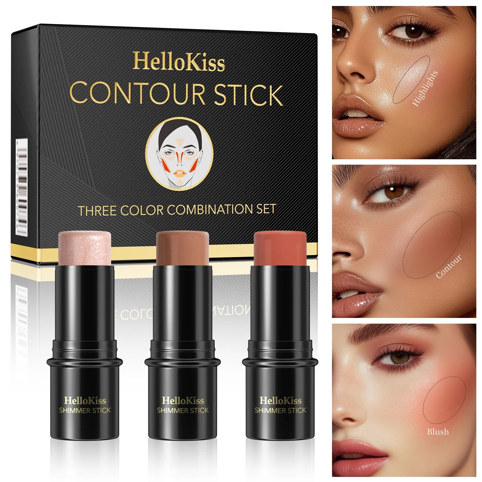 3-Piece Cream Contouring and Highlighting Makeup Stick Set - 2