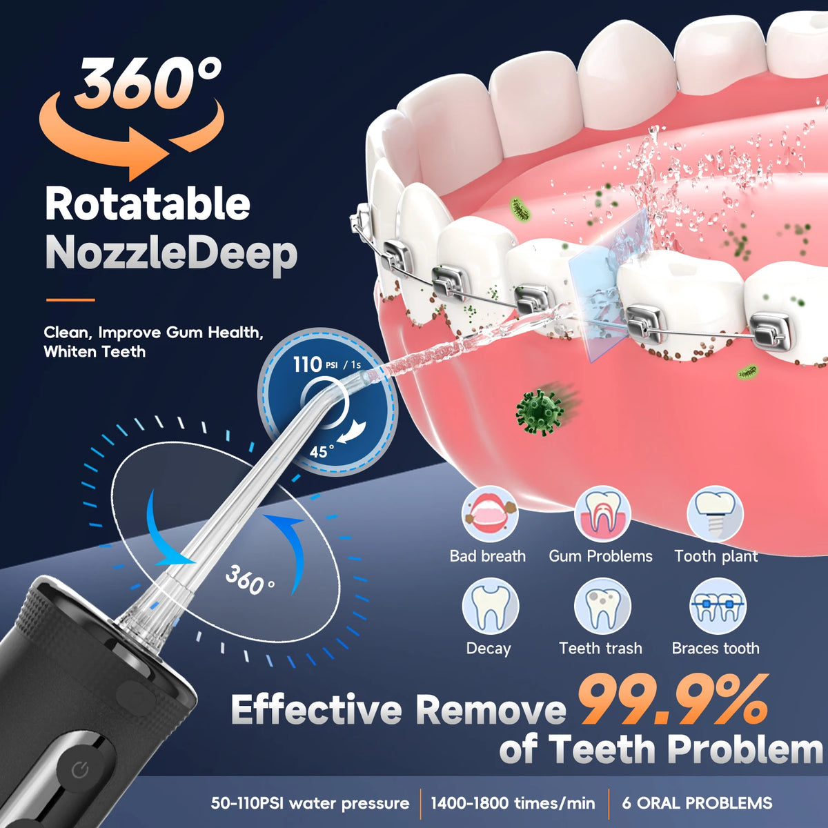 Portable Cordless Water Flosser for Deep Teeth Cleaning