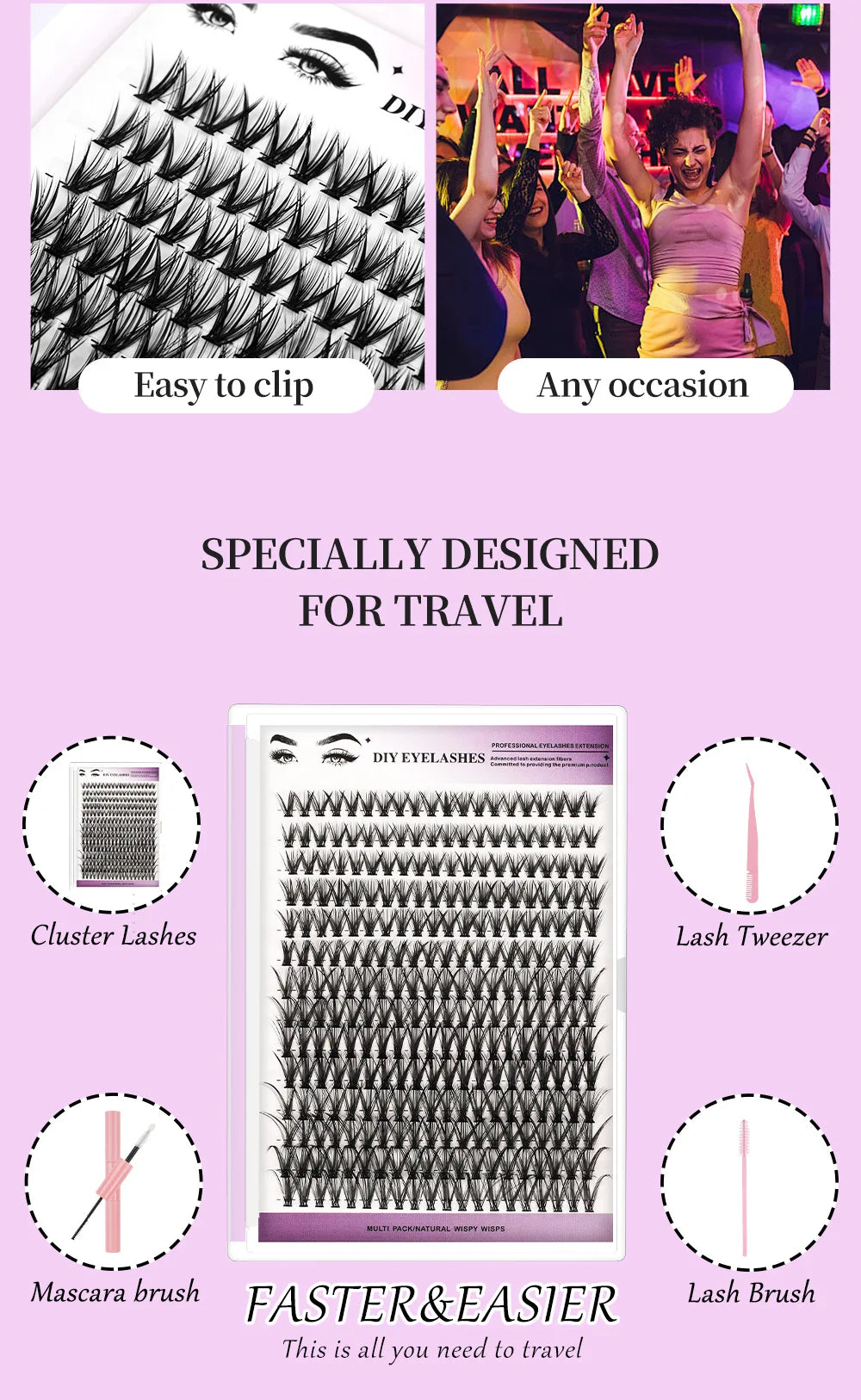 DIY Cluster Eyelash Extension Kit for Natural Wispy Look
