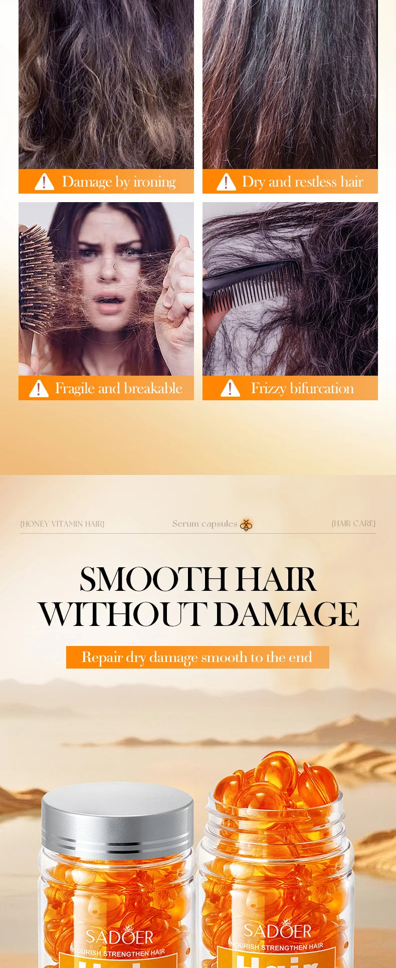 Hair Repair Vitamin Serum Capsules for Smooth Frizzy Hair