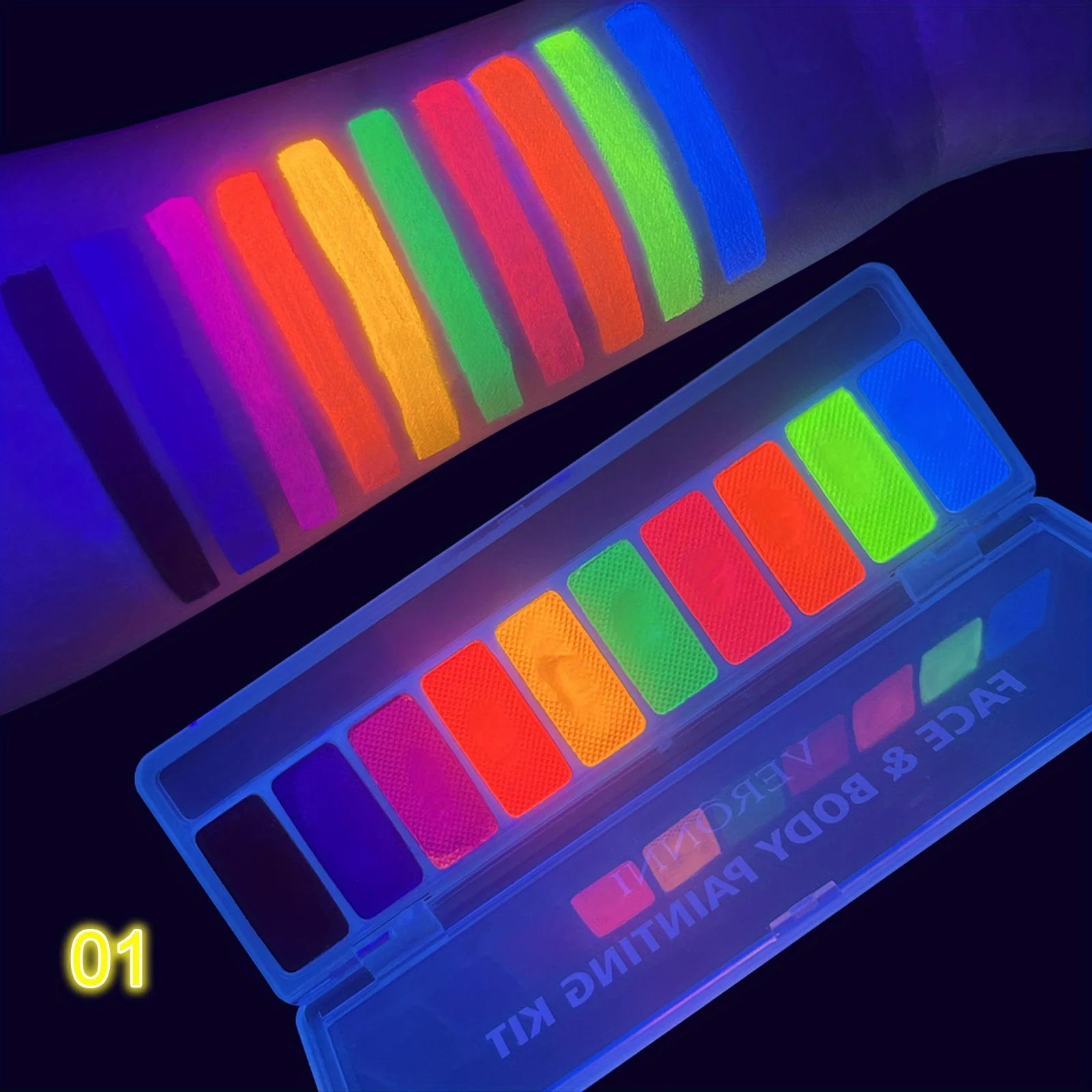 10-Color Neon UV Glow Face and Body Paint Palette