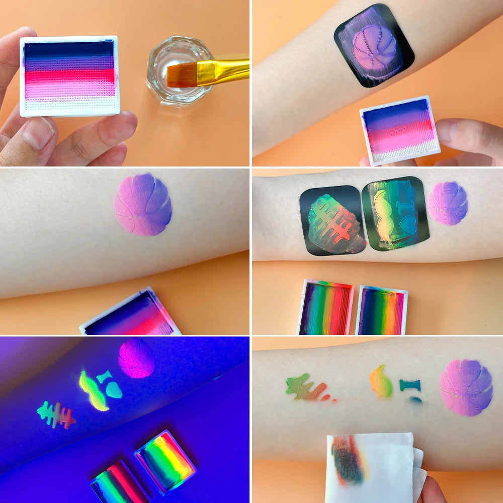 12-Color Rainbow Face and Body Paint Palette for Kids and Parties - 3