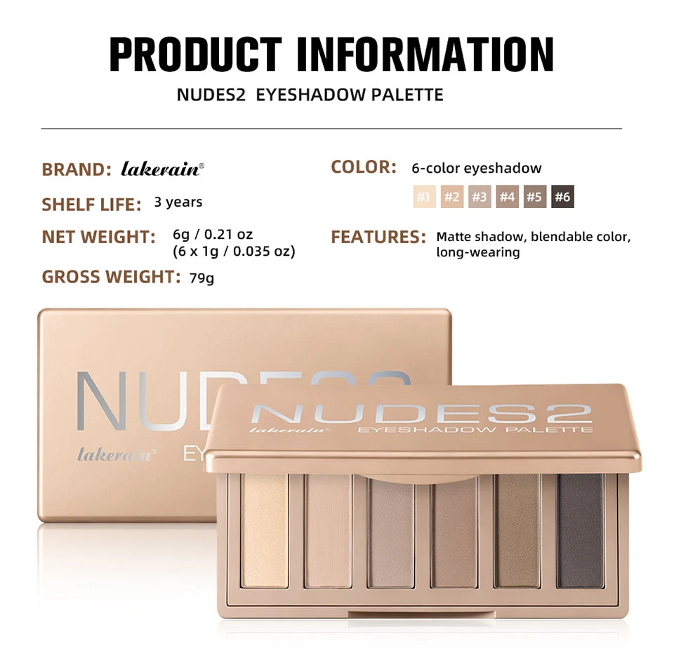 6-Color Matte Eyeshadow Palette for Neutral Nude Makeup Looks