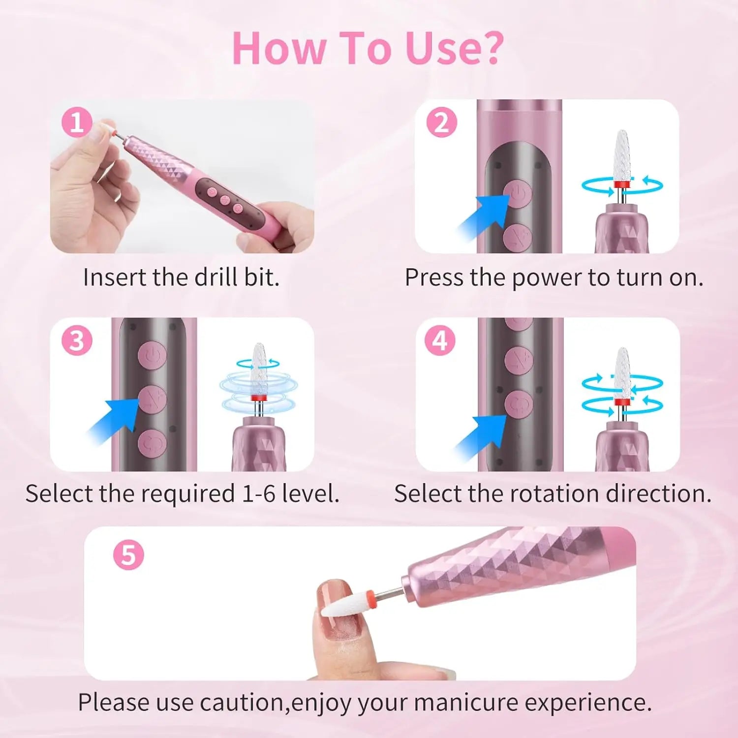 Portable Cordless Electric Nail Drill Kit - 6