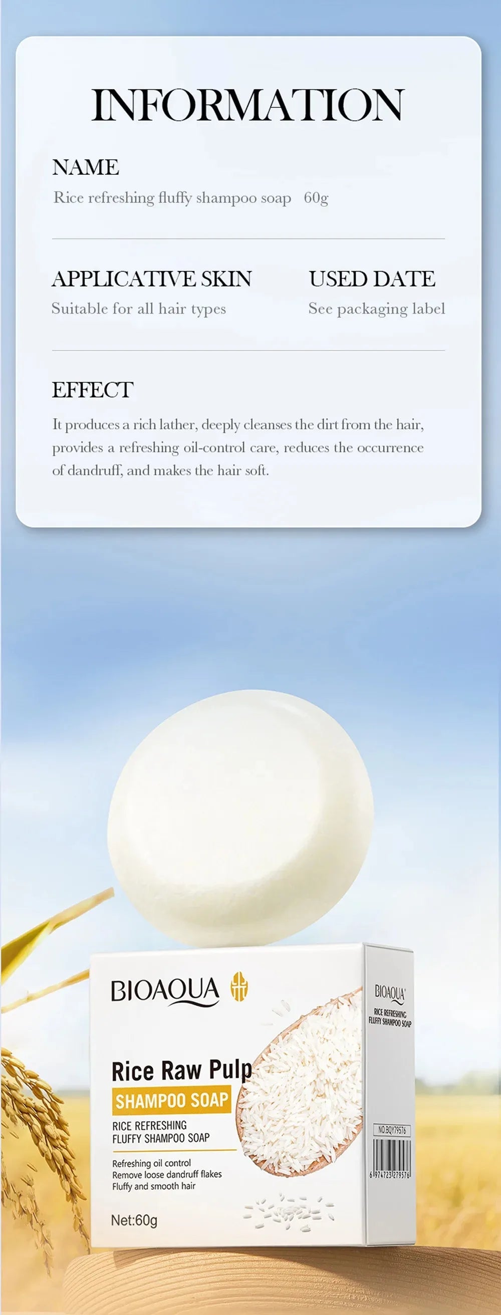 Rice Water Nourishing Solid Shampoo Bar for Deep Hair Cleansing